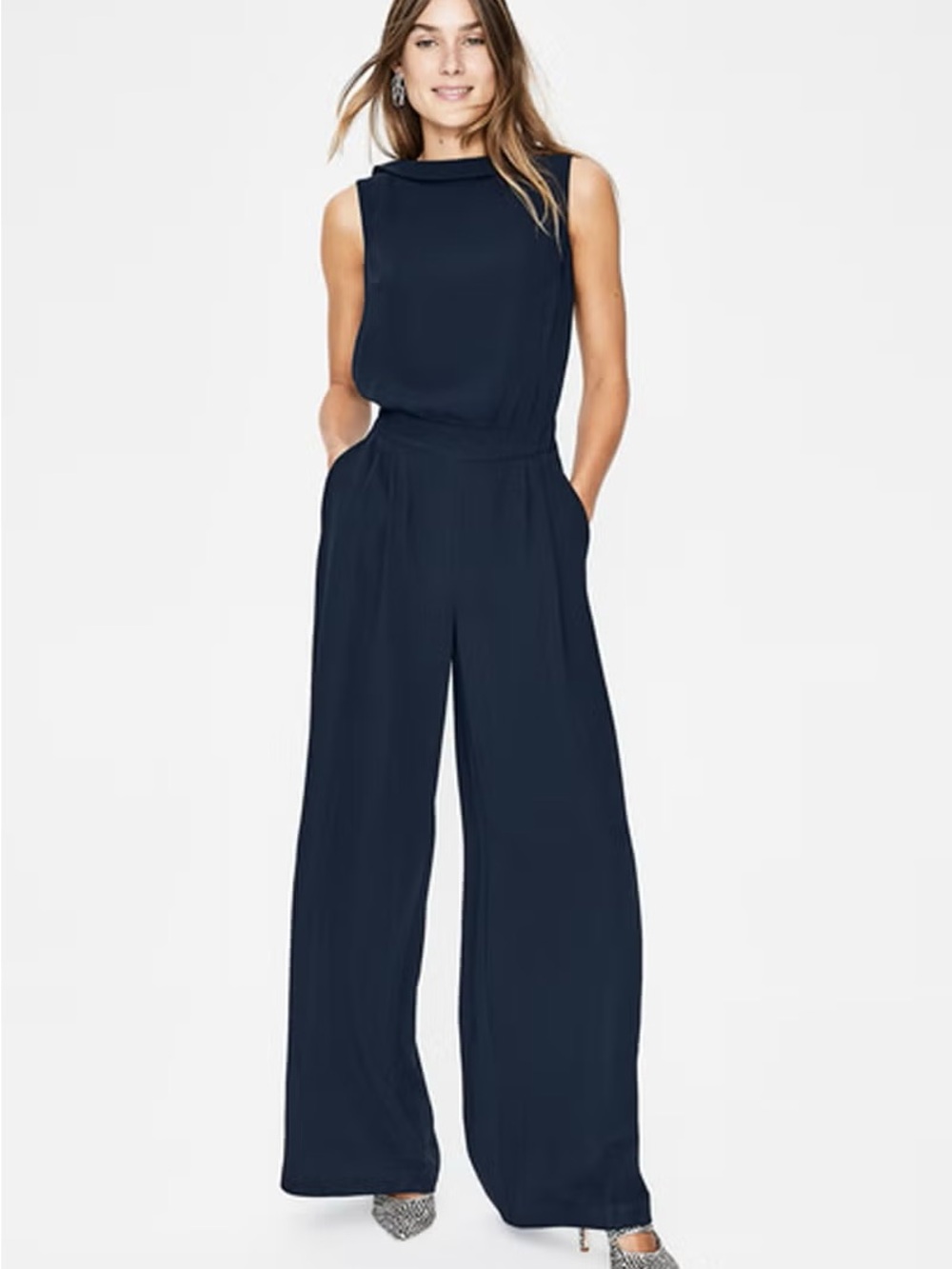 Boden Clarissa Sleeveless Navy Wide-Leg Formal Jumpsuit